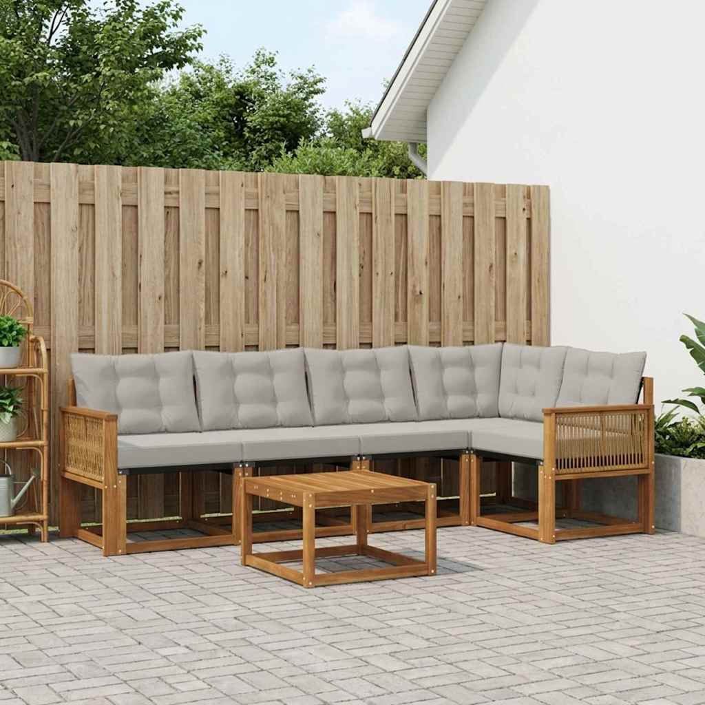 vidaXL Conjunto de sofás de exterior 6 uds. Natural y Gris Claro