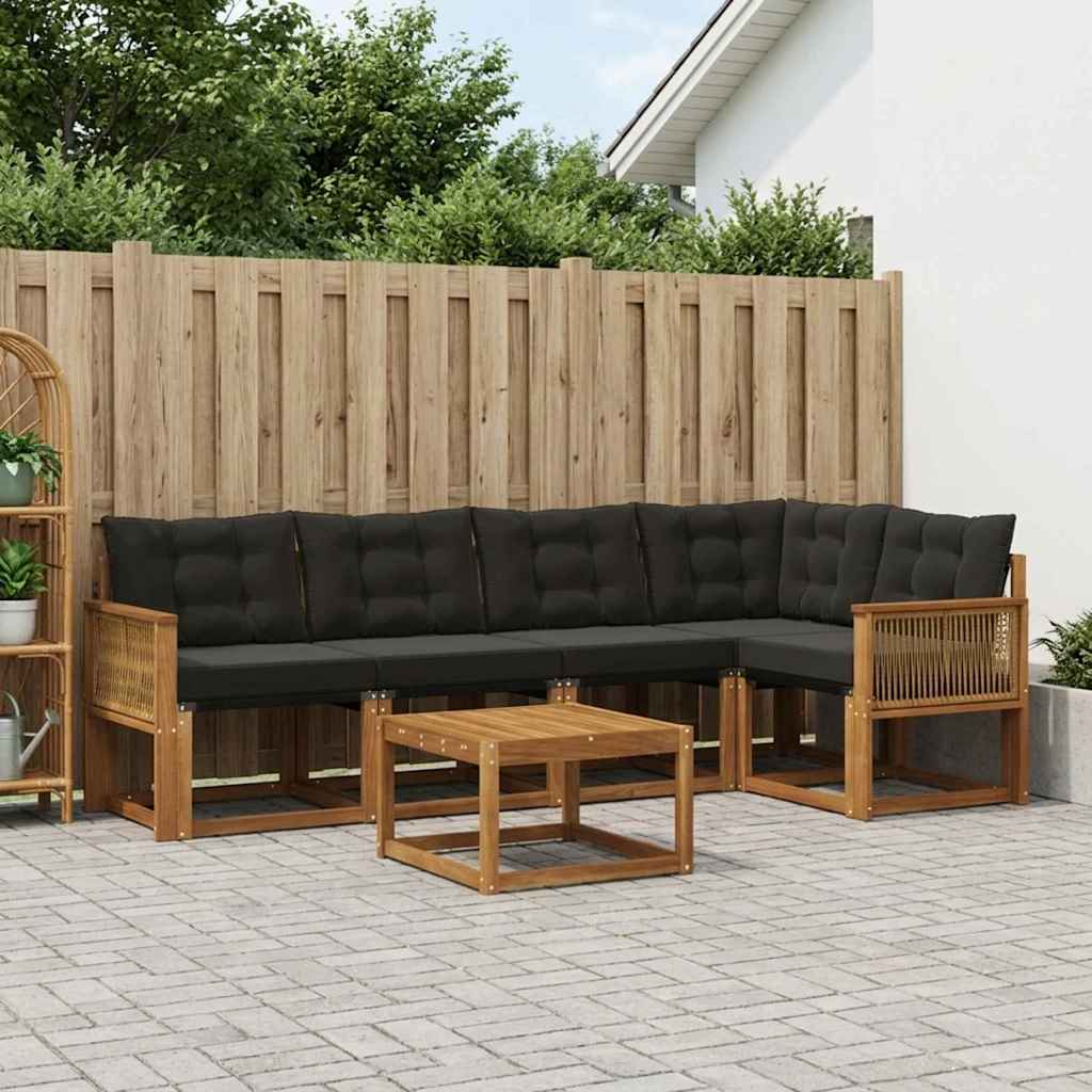 vidaXL Conjunto de sofás de exterior 6 uds. Natural y negro