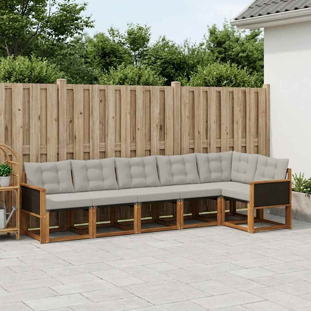 vidaXL Conjunto de sofás de exterior 6 uds. Natural y Gris Claro