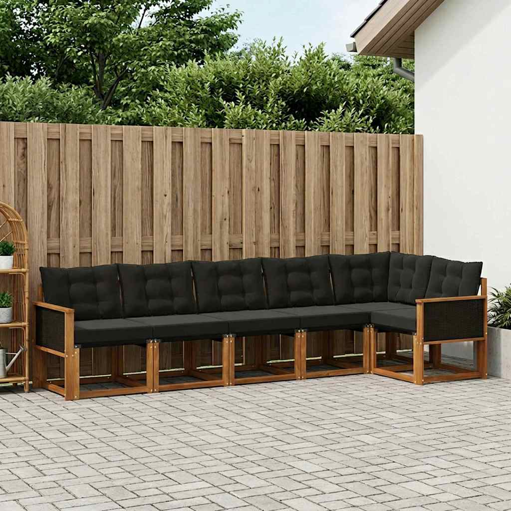 vidaXL Conjunto de sofás de exterior 6 uds. Natural y negro