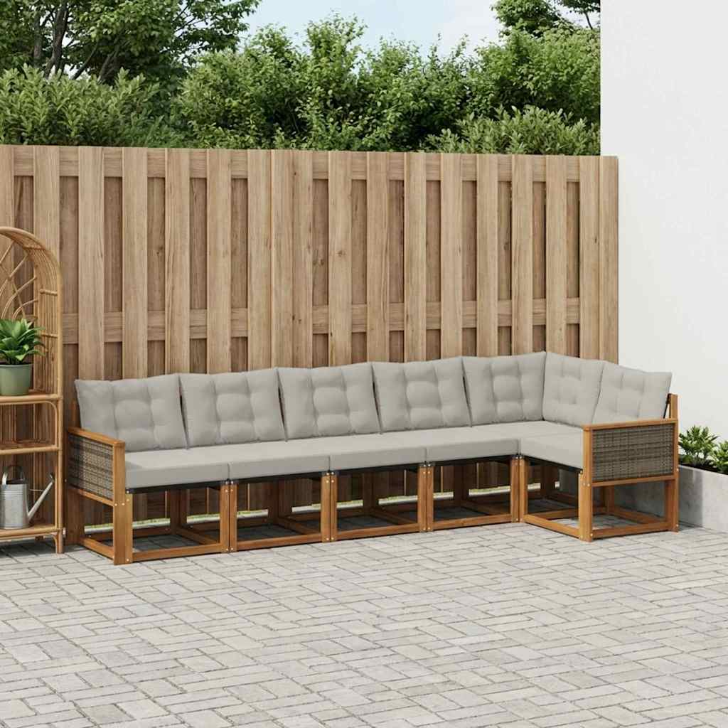 vidaXL Conjunto de sofás de exterior 6 uds. Natural y Gris Claro