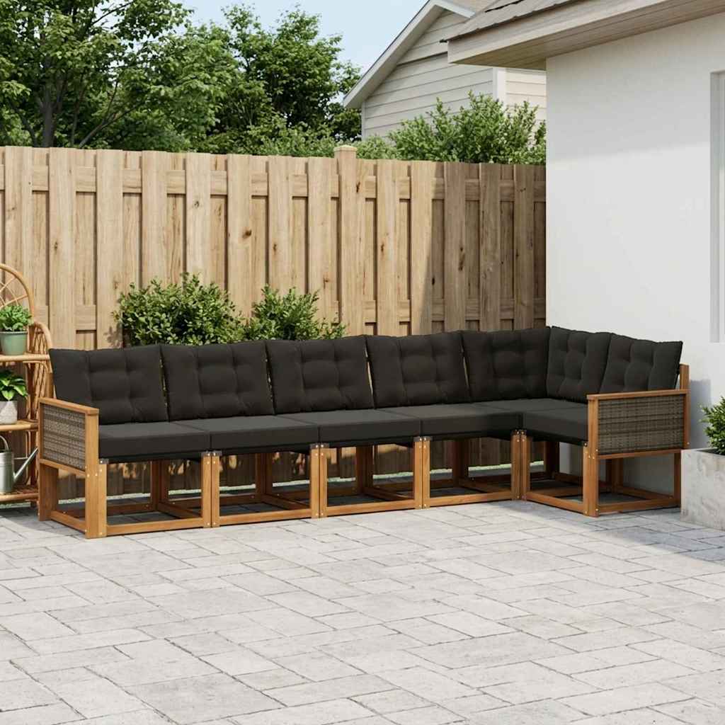 vidaXL Conjunto de sofás de exterior 6 uds. Natural y negro