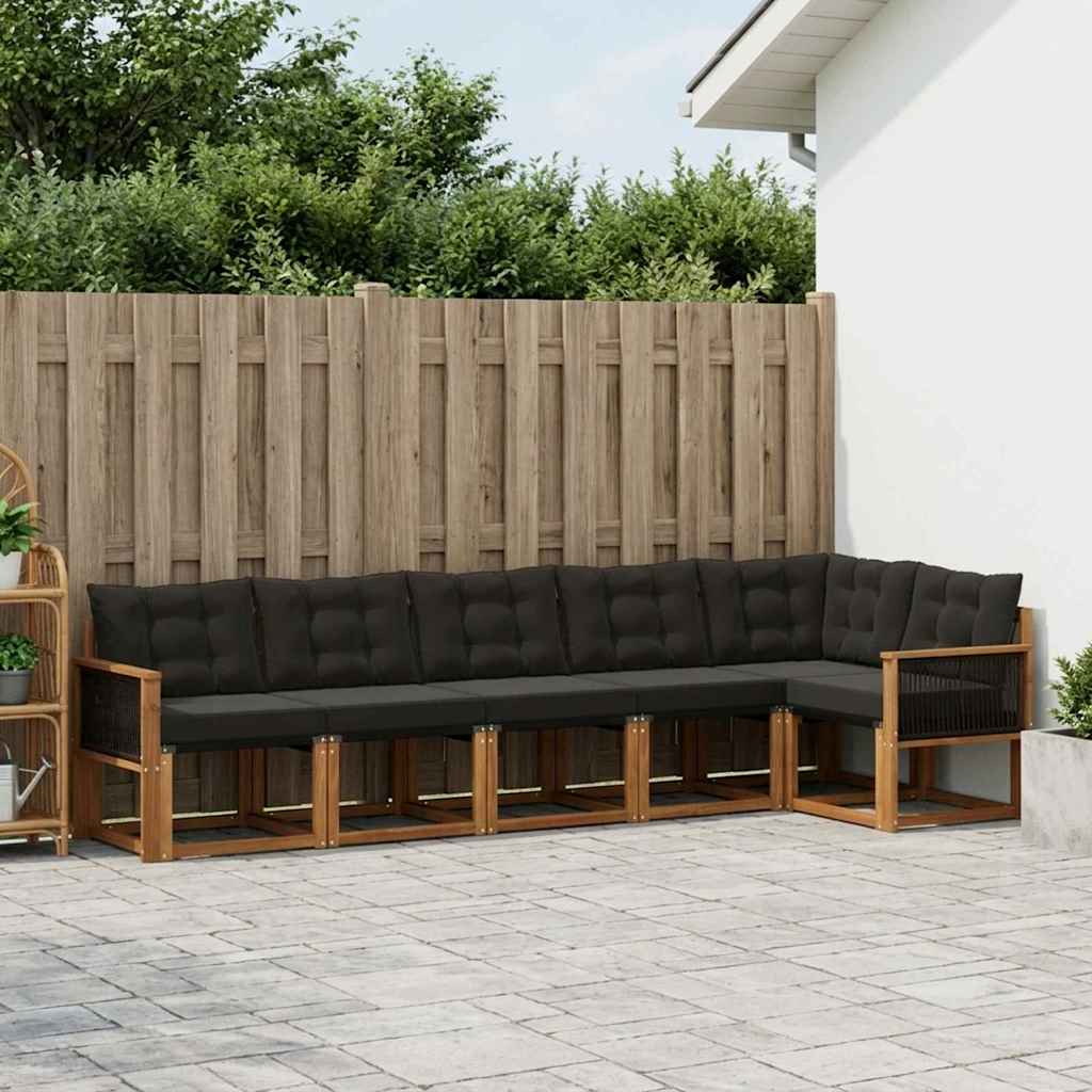 vidaXL Conjunto de sofás de exterior 6 uds. Natural y negro