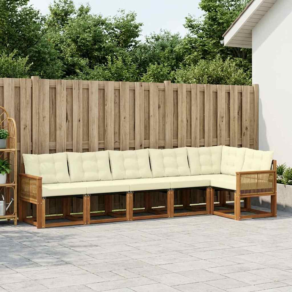vidaXL Conjunto de sofás de exterior 6 uds. Natural y Crema