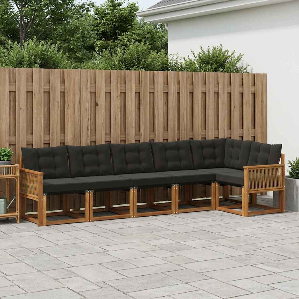 vidaXL Conjunto de sofás de exterior 6 uds. Natural y negro