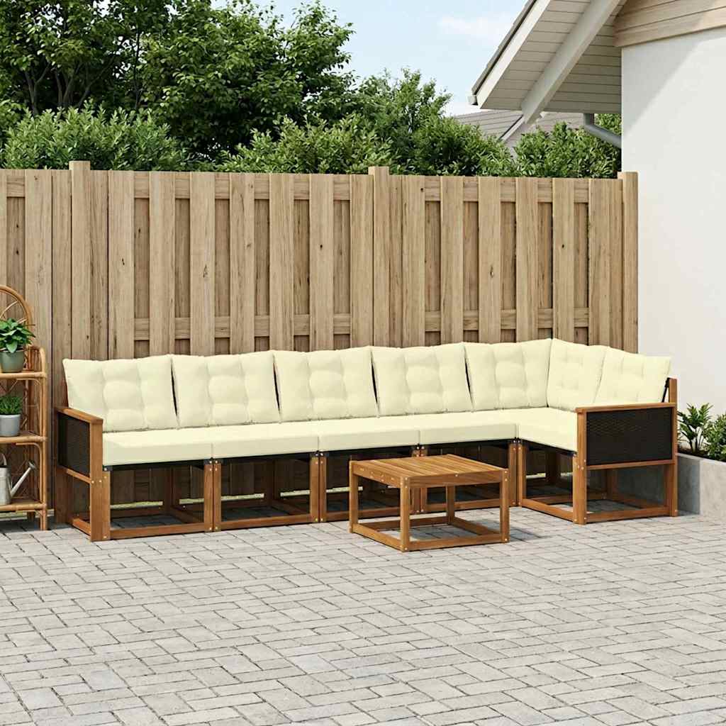 vidaXL Conjunto de sofás de exterior 7 uds. Natural y Crema