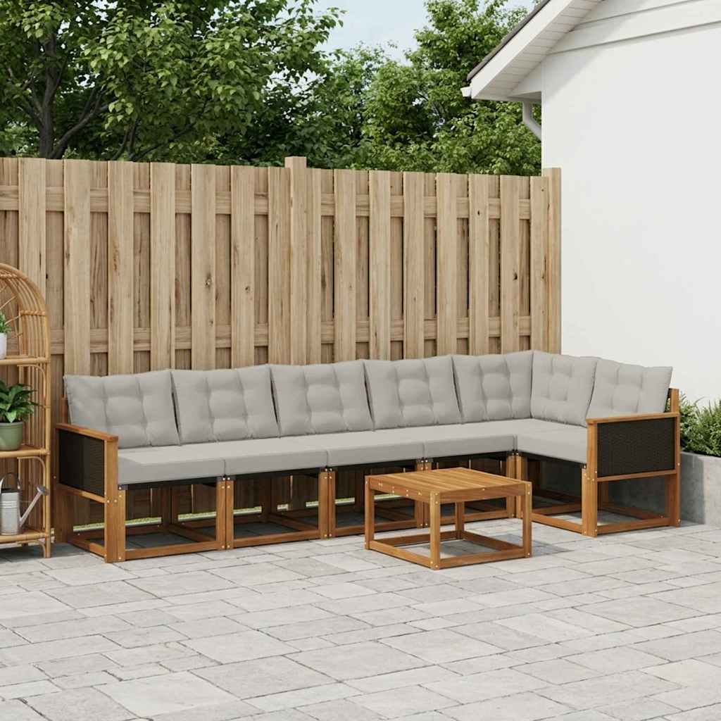 vidaXL Conjunto de sofás de exterior 7 uds. Natural y Gris Claro