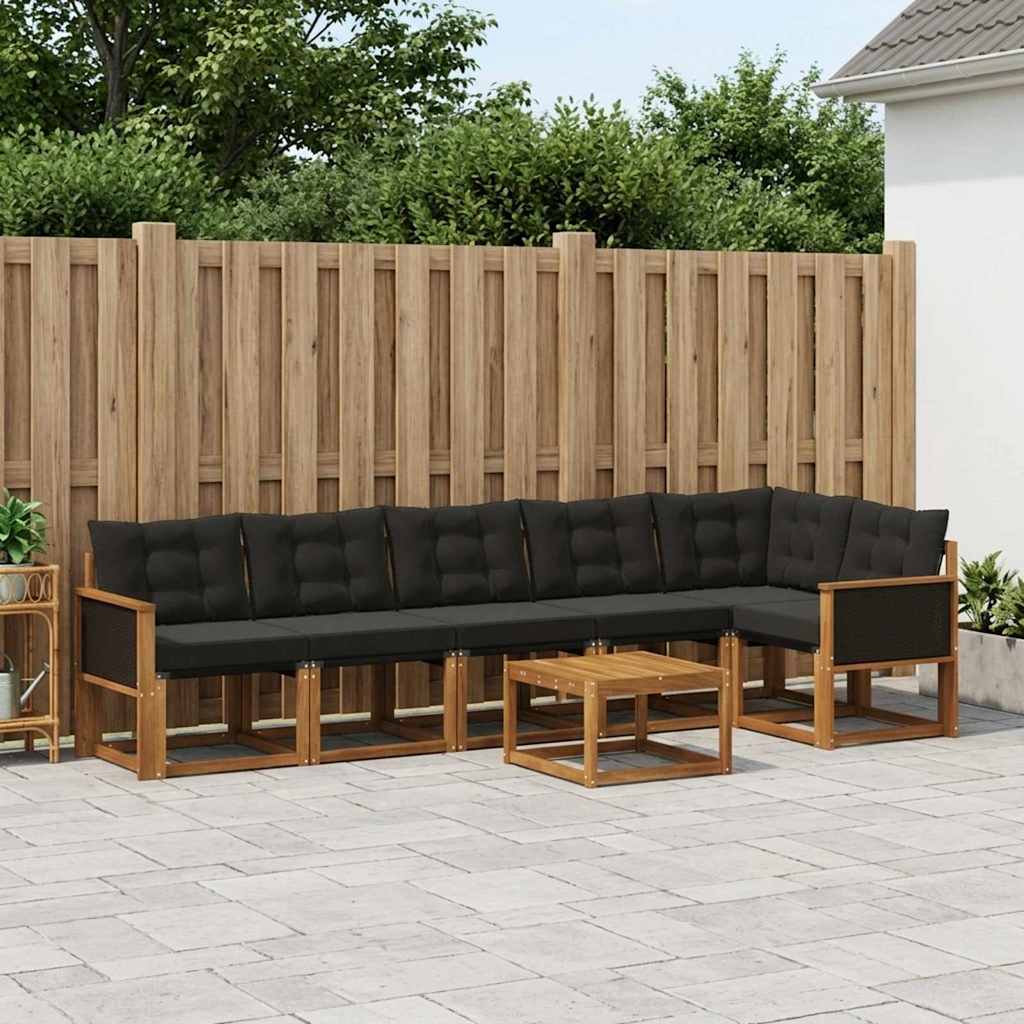 vidaXL Conjunto de sofás de exterior 7 uds. Natural y negro