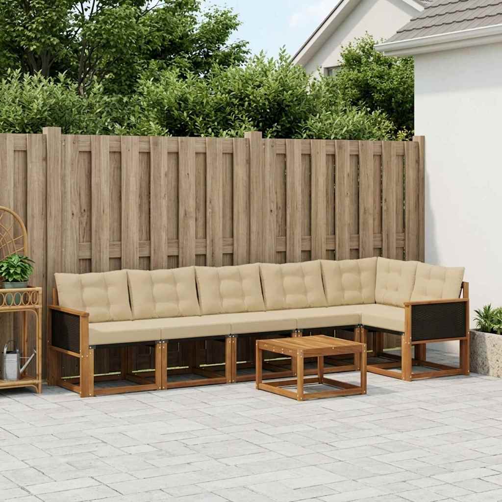 vidaXL Conjunto de sofás de exterior 7 uds. Natural y Beige