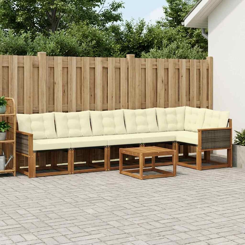 vidaXL Conjunto de sofás de exterior 7 uds. Natural y Crema
