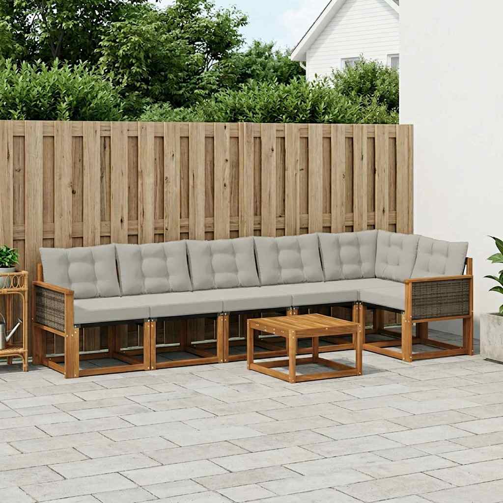 vidaXL Conjunto de sofás de exterior 7 uds. Natural y Gris Claro