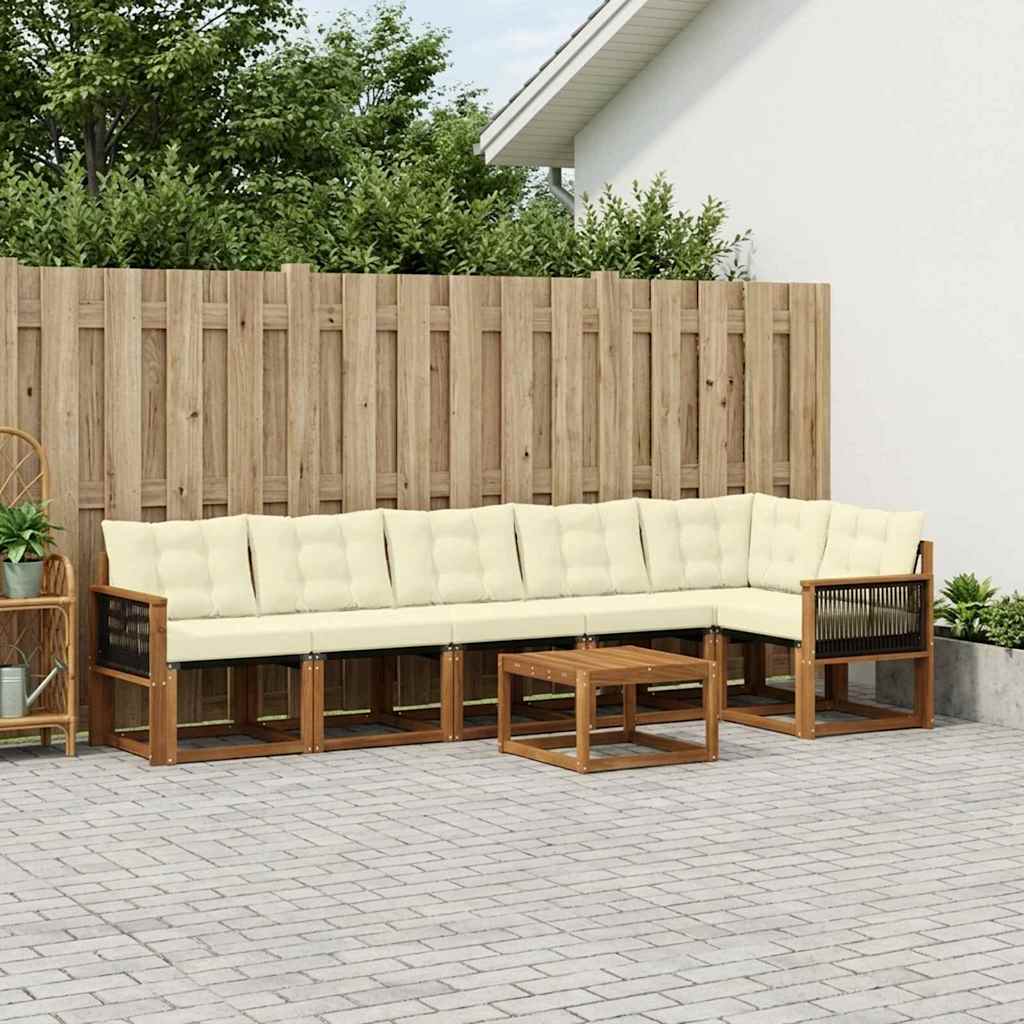 vidaXL Conjunto de sofás de exterior 7 uds. Natural y Crema