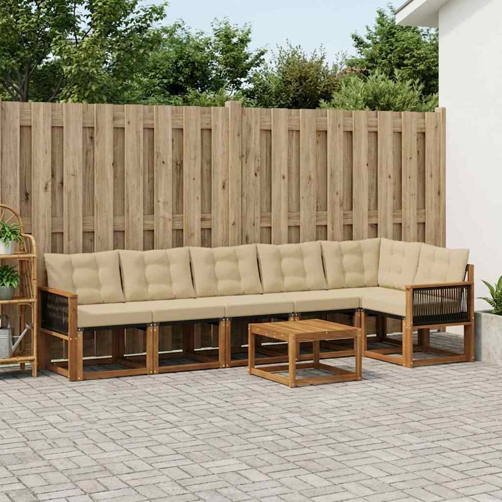 vidaXL Conjunto de sofás de exterior 7 uds. Natural y Beige