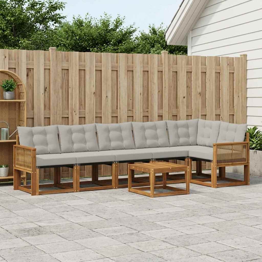 vidaXL Conjunto de sofás de exterior 7 uds. Natural y Gris Claro