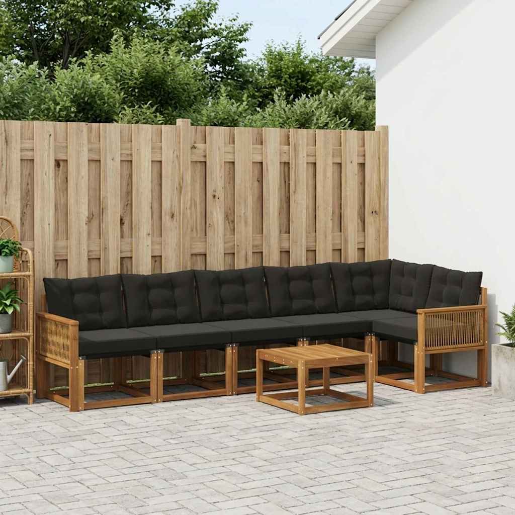vidaXL Conjunto de sofás de exterior 7 uds. Natural y negro