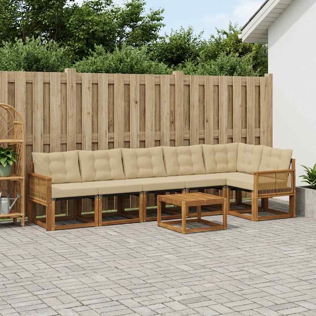 vidaXL Conjunto de sofás de exterior 7 uds. Natural y Beige