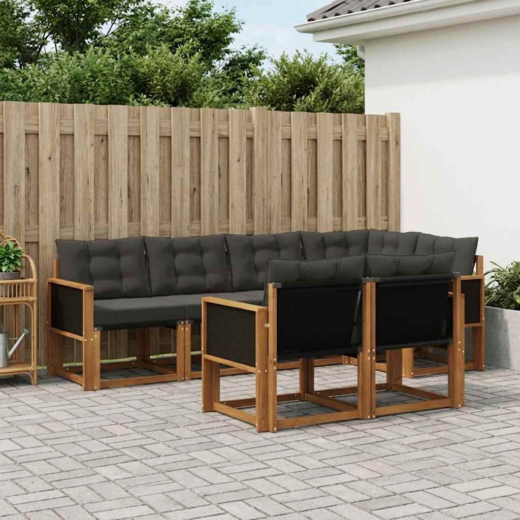 vidaXL Conjunto de sofás de exterior 7 uds. Natural y negro