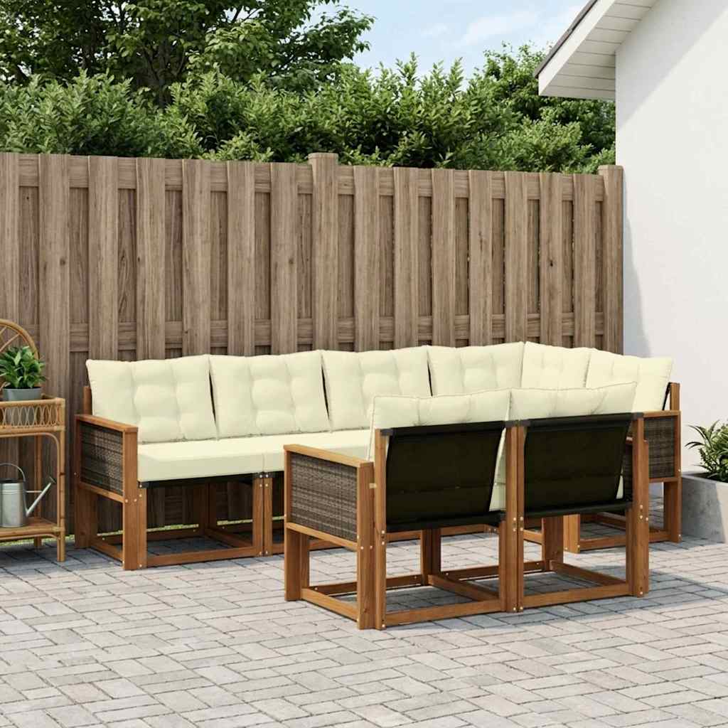 vidaXL Conjunto de sofás de exterior 7 uds. Natural y Crema