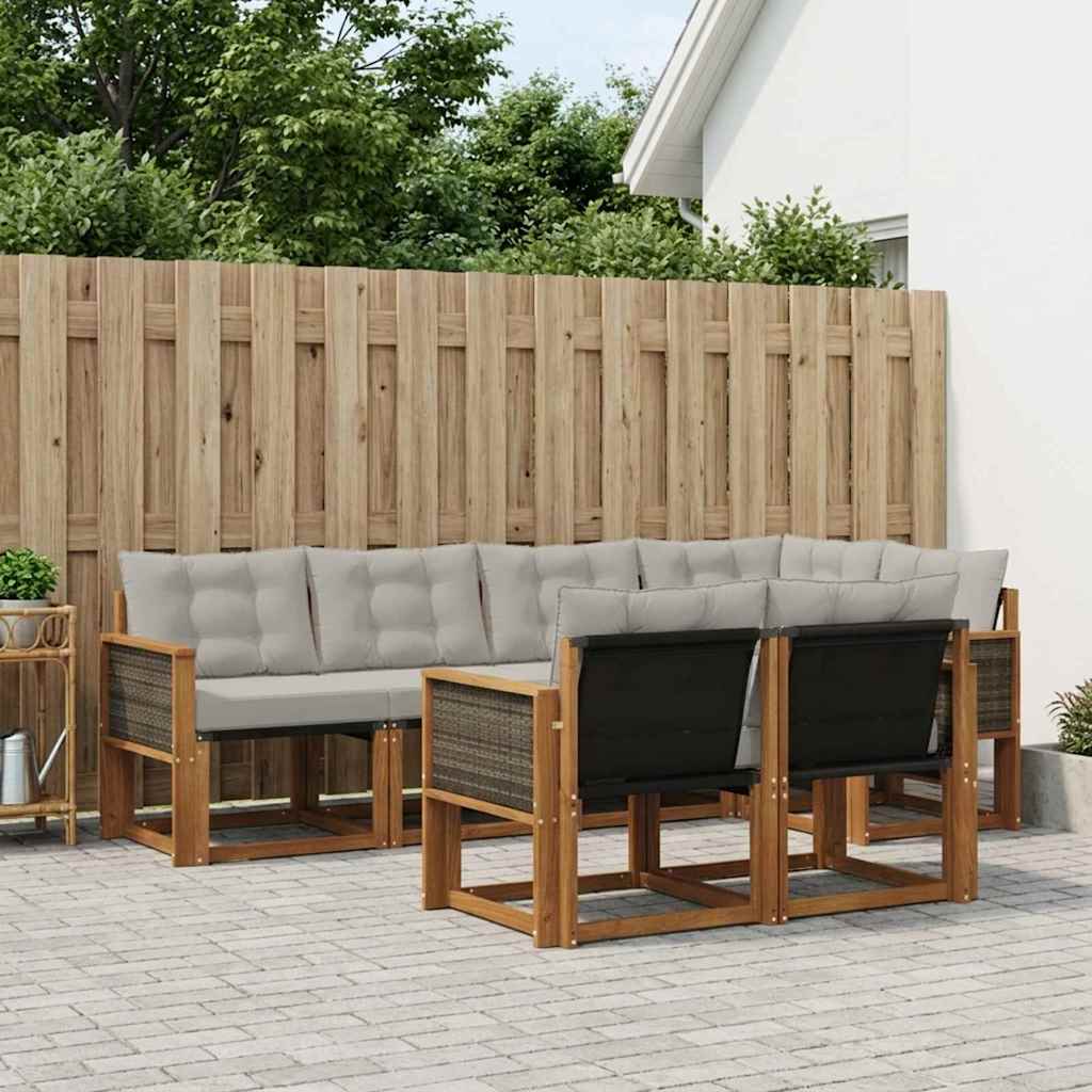 vidaXL Conjunto de sofás de exterior 7 uds. Natural y Gris Claro
