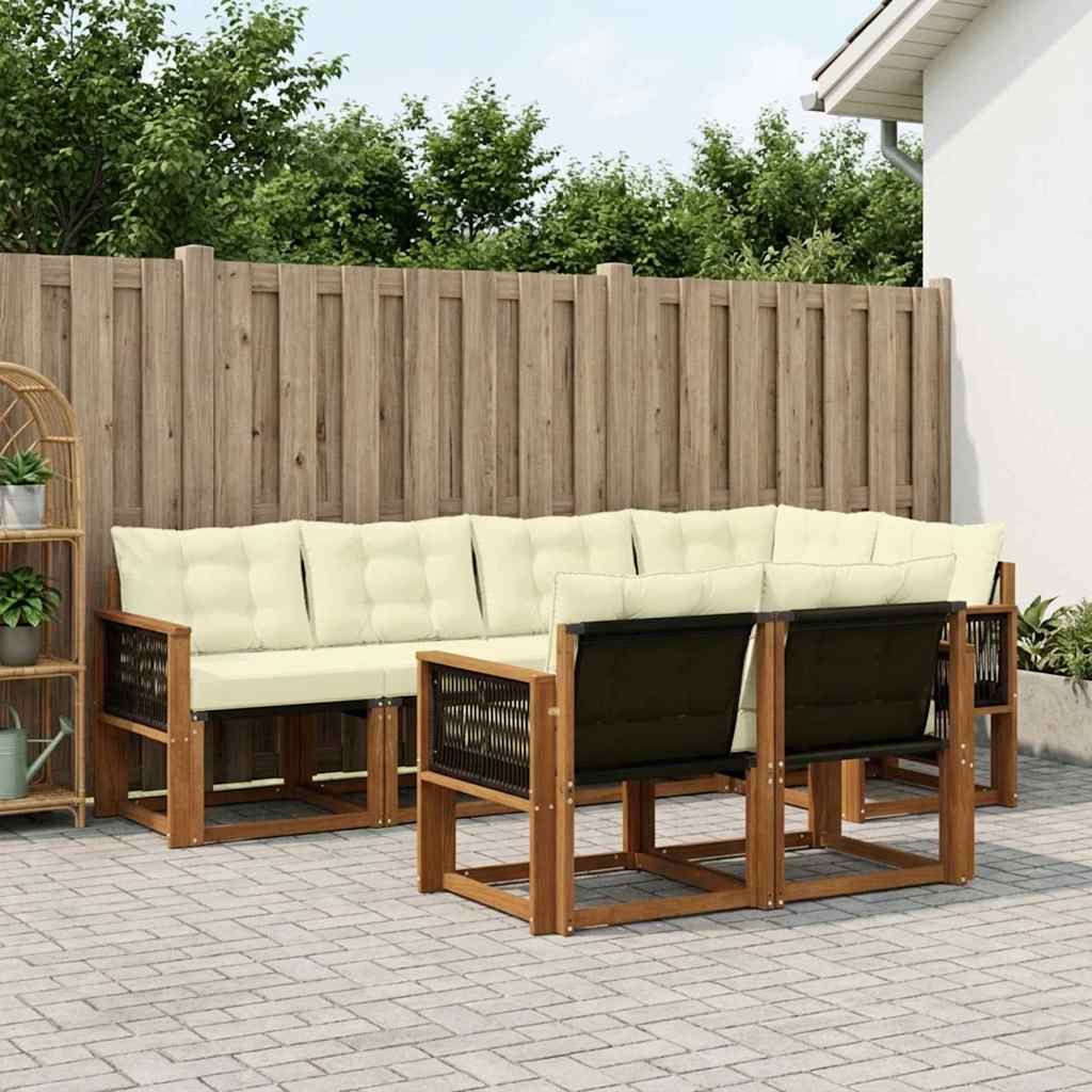 vidaXL Conjunto de sofás de exterior 7 uds. Natural y Crema