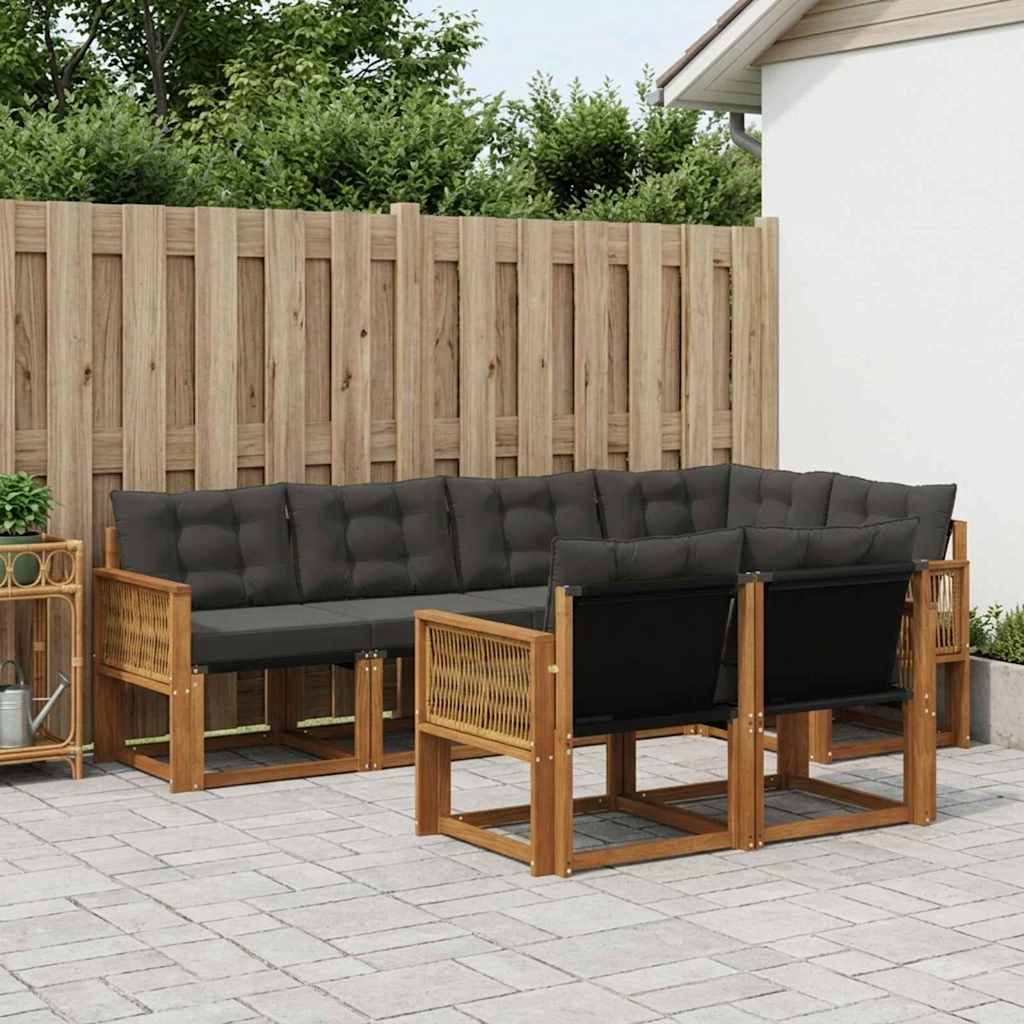 vidaXL Conjunto de sofás de exterior 7 uds. Natural y negro