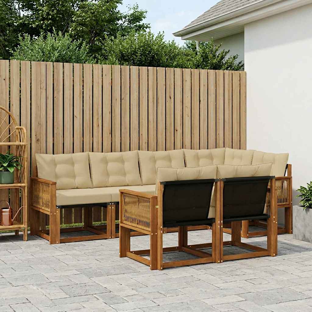 vidaXL Conjunto de sofás de exterior 7 uds. Natural y Beige