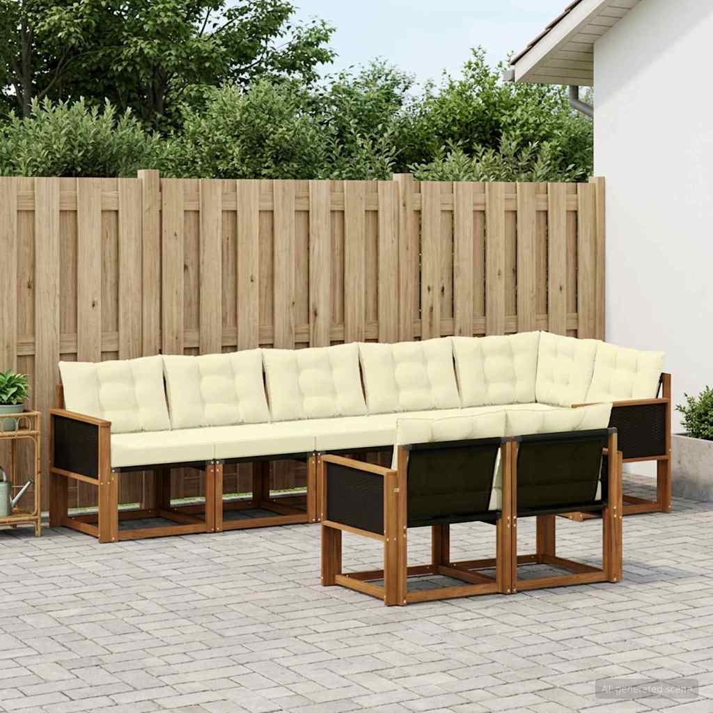 vidaXL Conjunto de sofás de exterior 8 uds. Natural y Crema