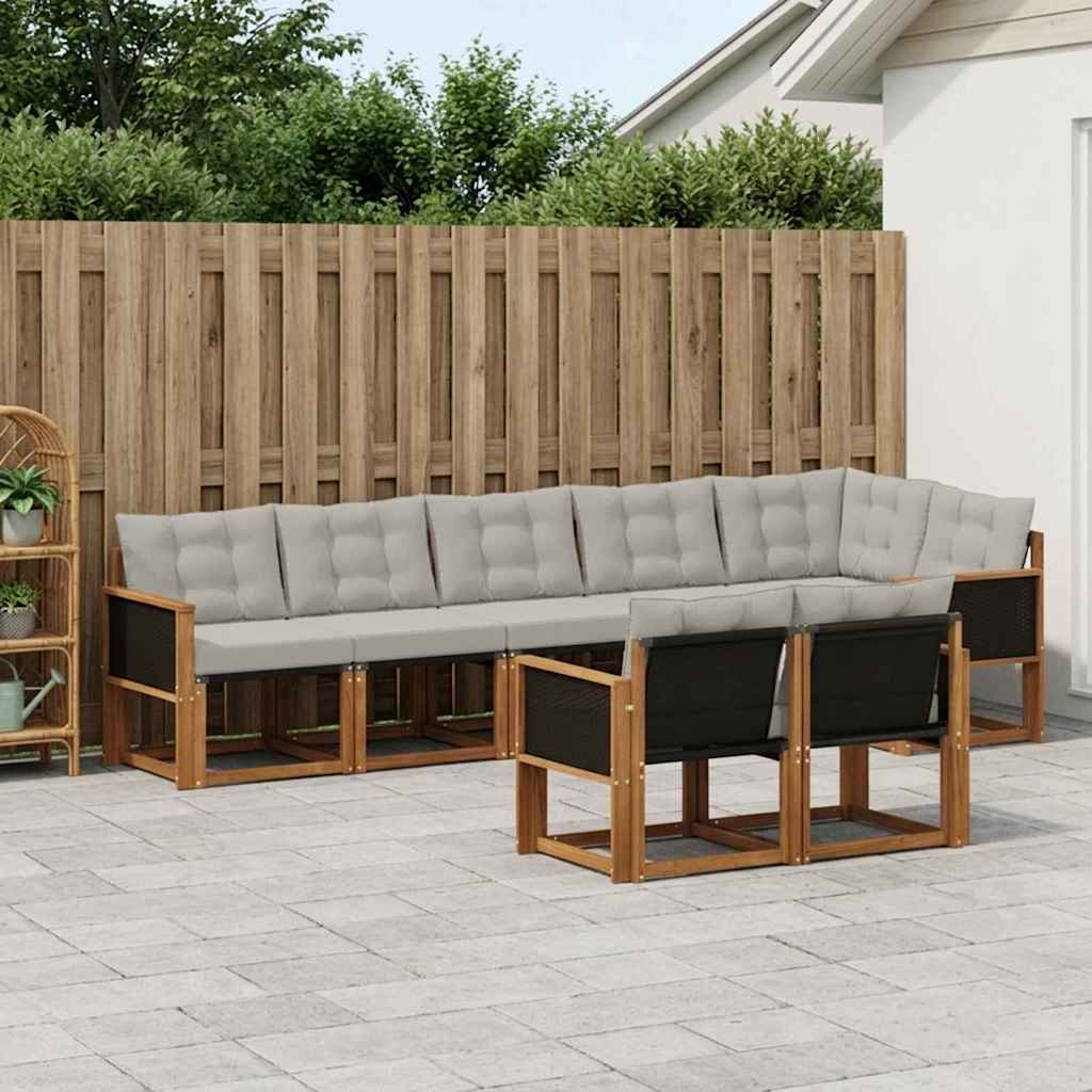 vidaXL Conjunto de sofás de exterior 8 uds. Natural y Gris Claro