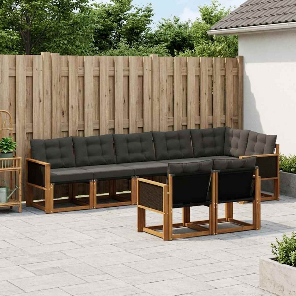 vidaXL Conjunto de sofás de exterior 8 uds. Natural y negro