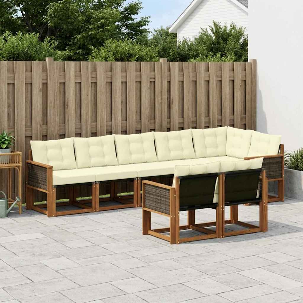 vidaXL Conjunto de sofás de exterior 8 uds. Natural y Crema