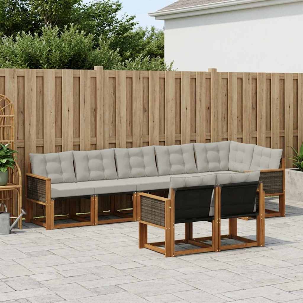 vidaXL Conjunto de sofás de exterior 8 uds. Natural y Gris Claro
