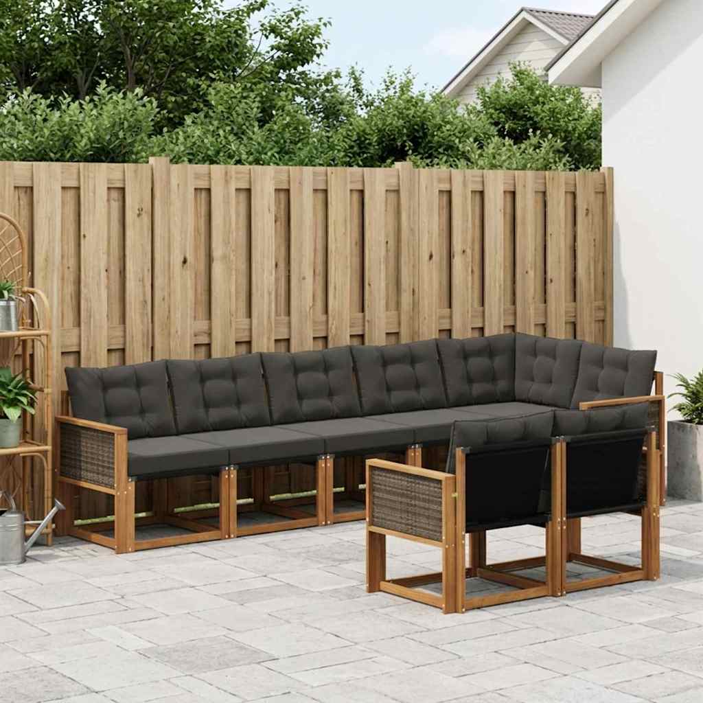 vidaXL Conjunto de sofás de exterior 8 uds. Natural y negro