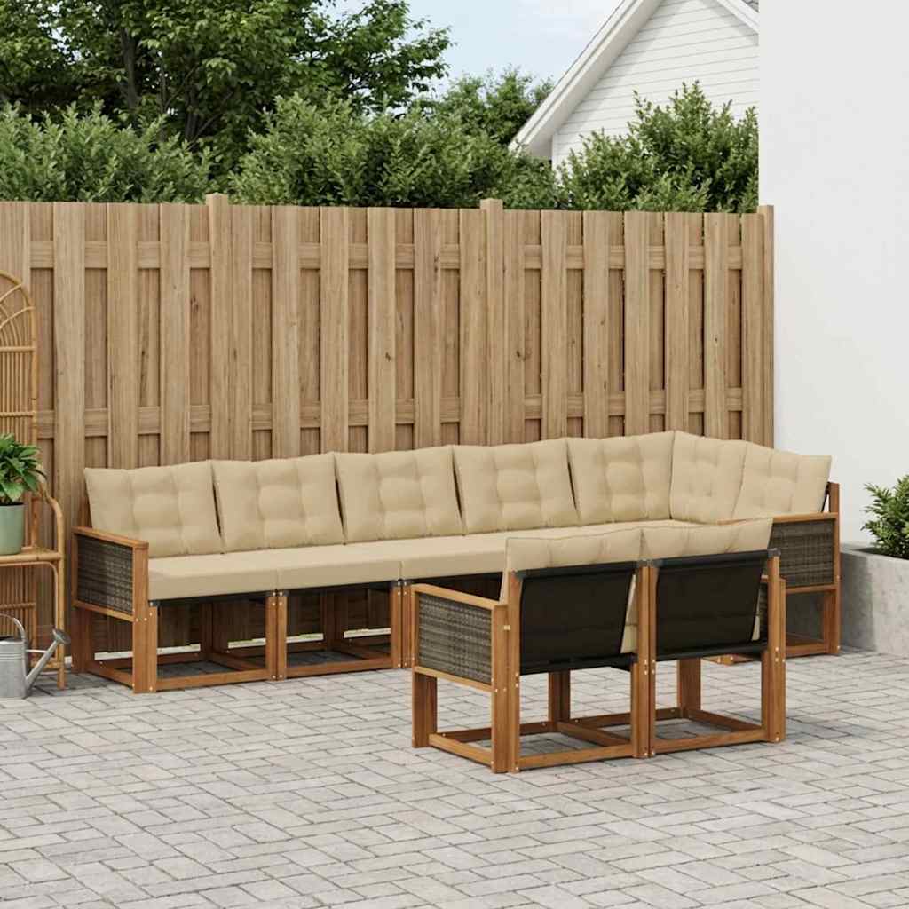 vidaXL Conjunto de sofás de exterior 8 uds. Natural y Beige