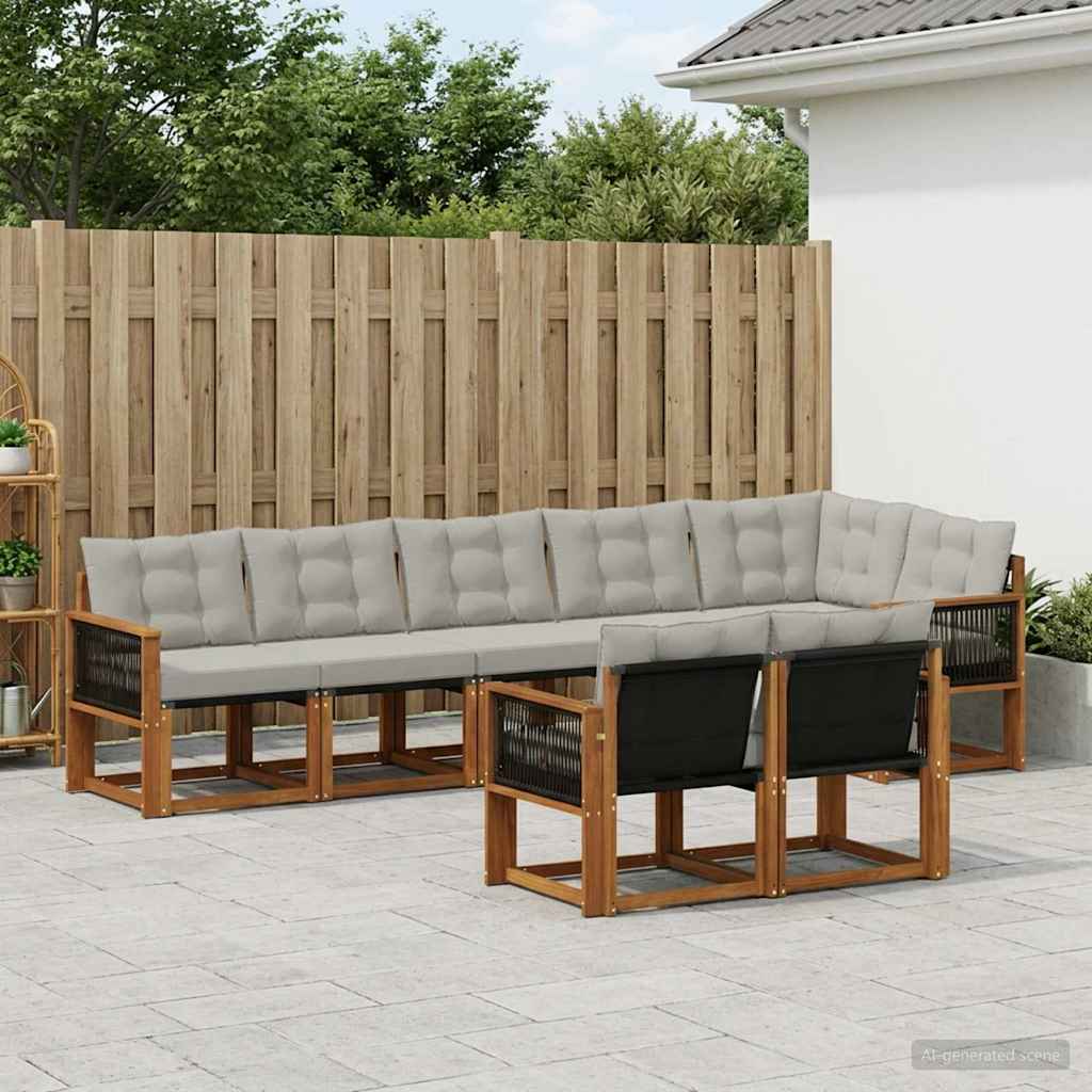 vidaXL Conjunto de sofás de exterior 8 uds. Natural y Gris Claro