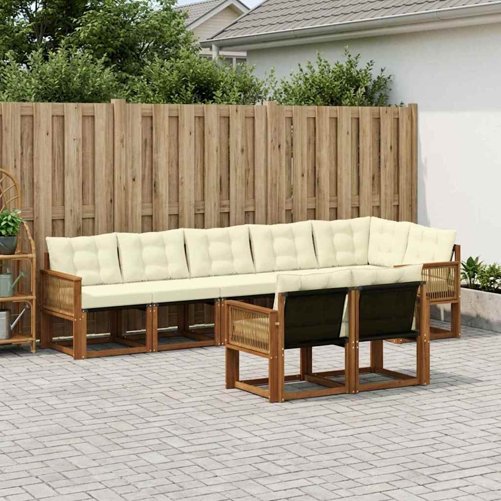 vidaXL Conjunto de sofás de exterior 8 uds. Natural y Crema