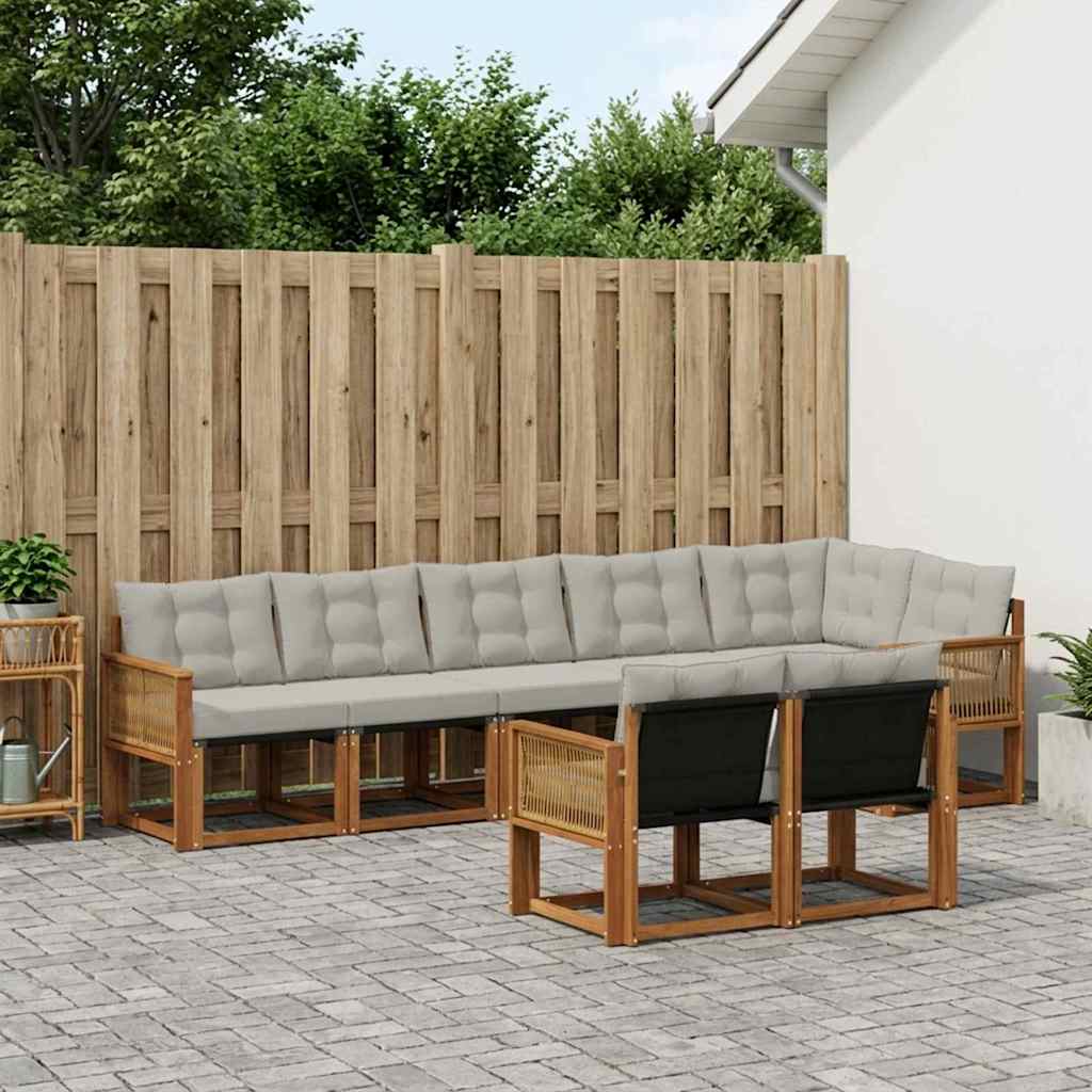 vidaXL Conjunto de sofás de exterior 8 uds. Natural y Gris Claro