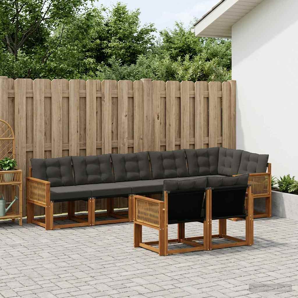 vidaXL Conjunto de sofás de exterior 8 uds. Natural y negro