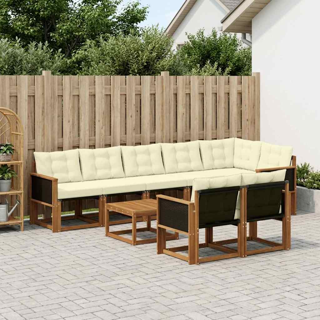 vidaXL Conjunto de sofás de exterior 9 uds. Natural y Crema