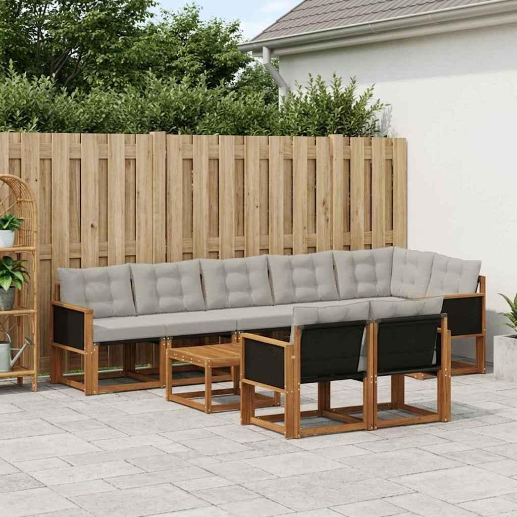 vidaXL Conjunto de sofás de exterior 9 uds. Natural y Gris Claro