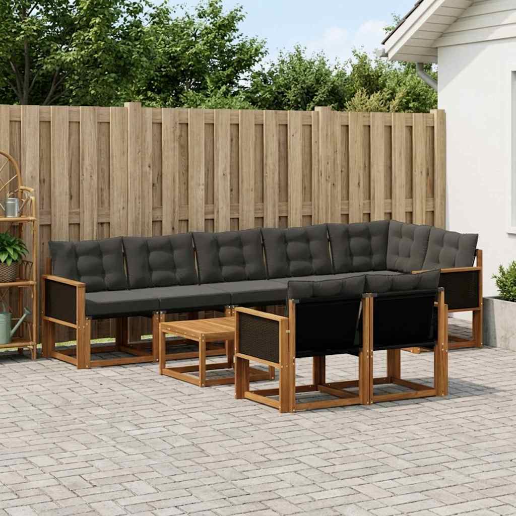vidaXL Conjunto de sofás de exterior 9 uds. Natural y negro