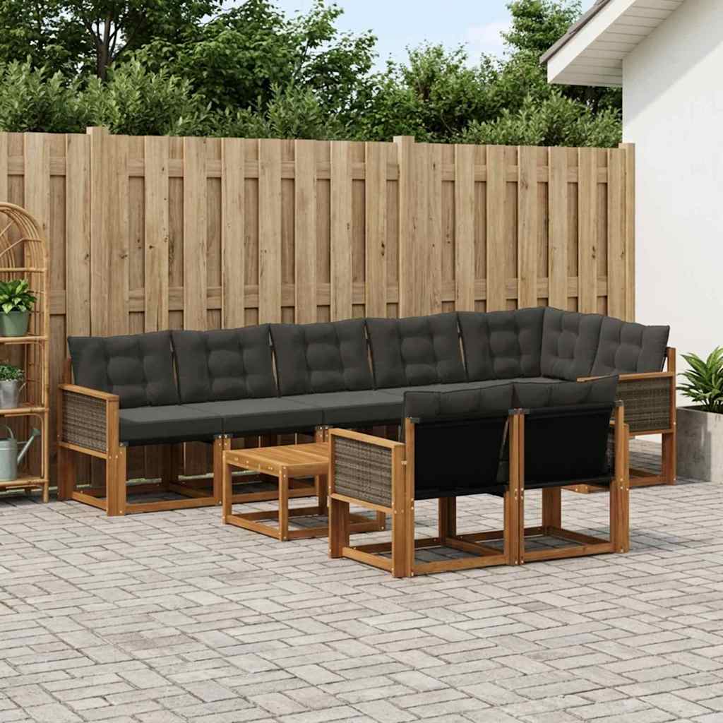 vidaXL Conjunto de sofás de exterior 9 uds. Natural y negro