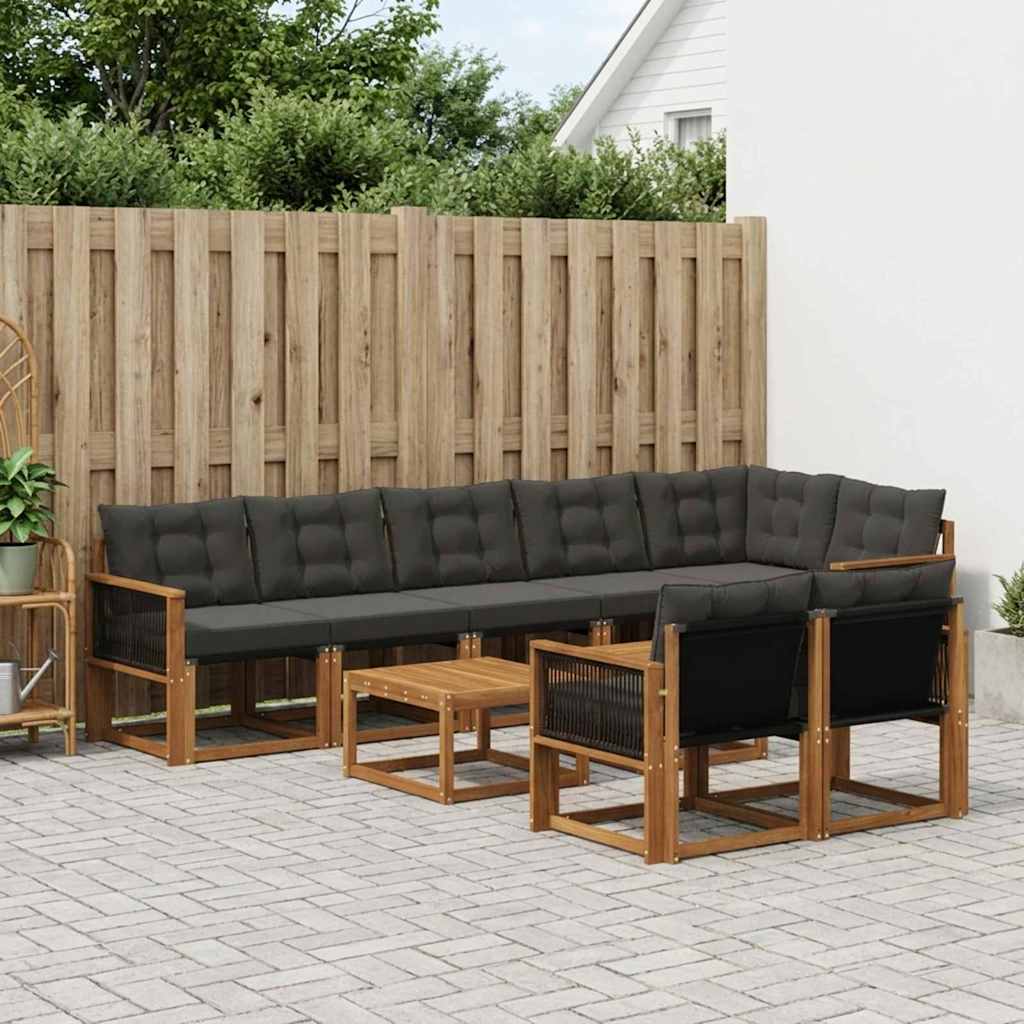 vidaXL Conjunto de sofás de exterior 9 uds. Natural y negro