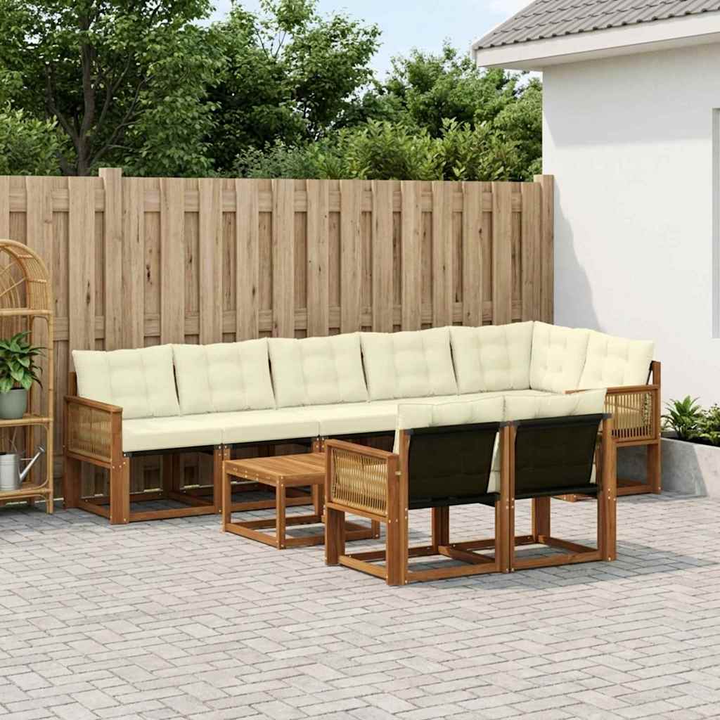 vidaXL Conjunto de sofás de exterior 9 uds. Natural y Crema