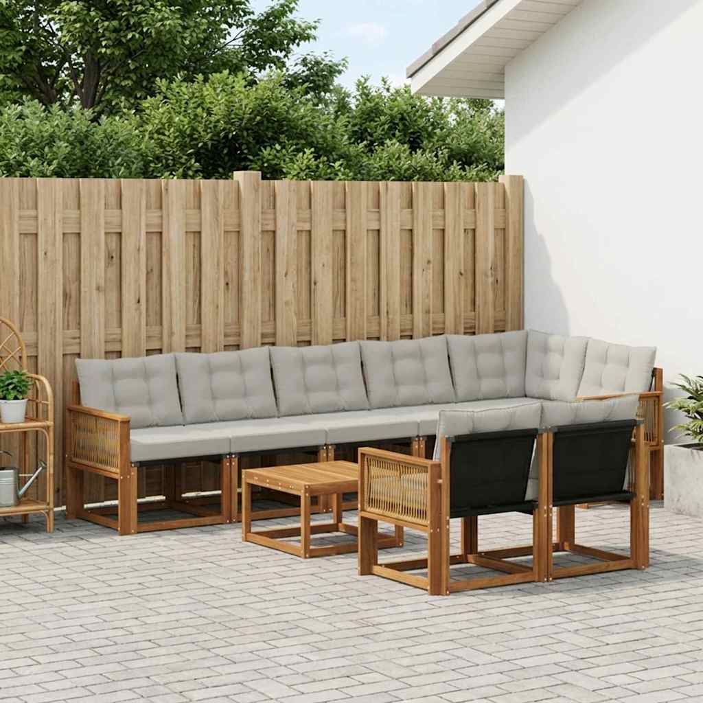 vidaXL Conjunto de sofás de exterior 9 uds. Natural y Gris Claro
