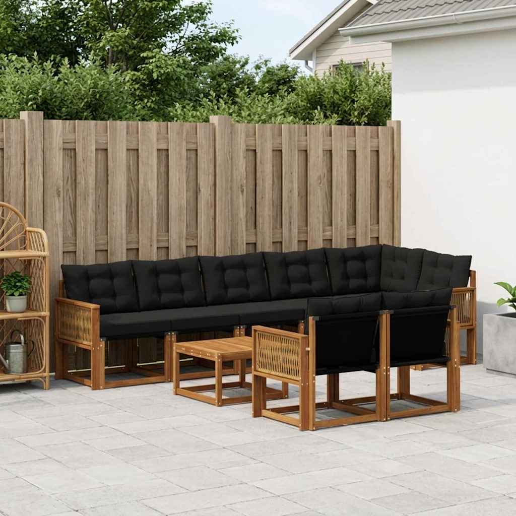 vidaXL Conjunto de sofás de exterior 9 uds. Natural y negro