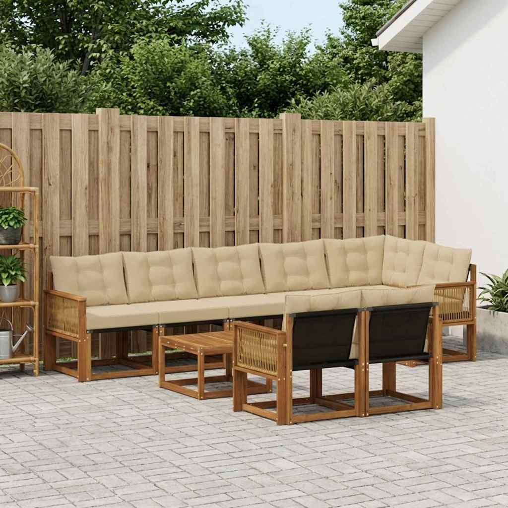 vidaXL Conjunto de sofás de exterior 9 uds. Natural y Beige