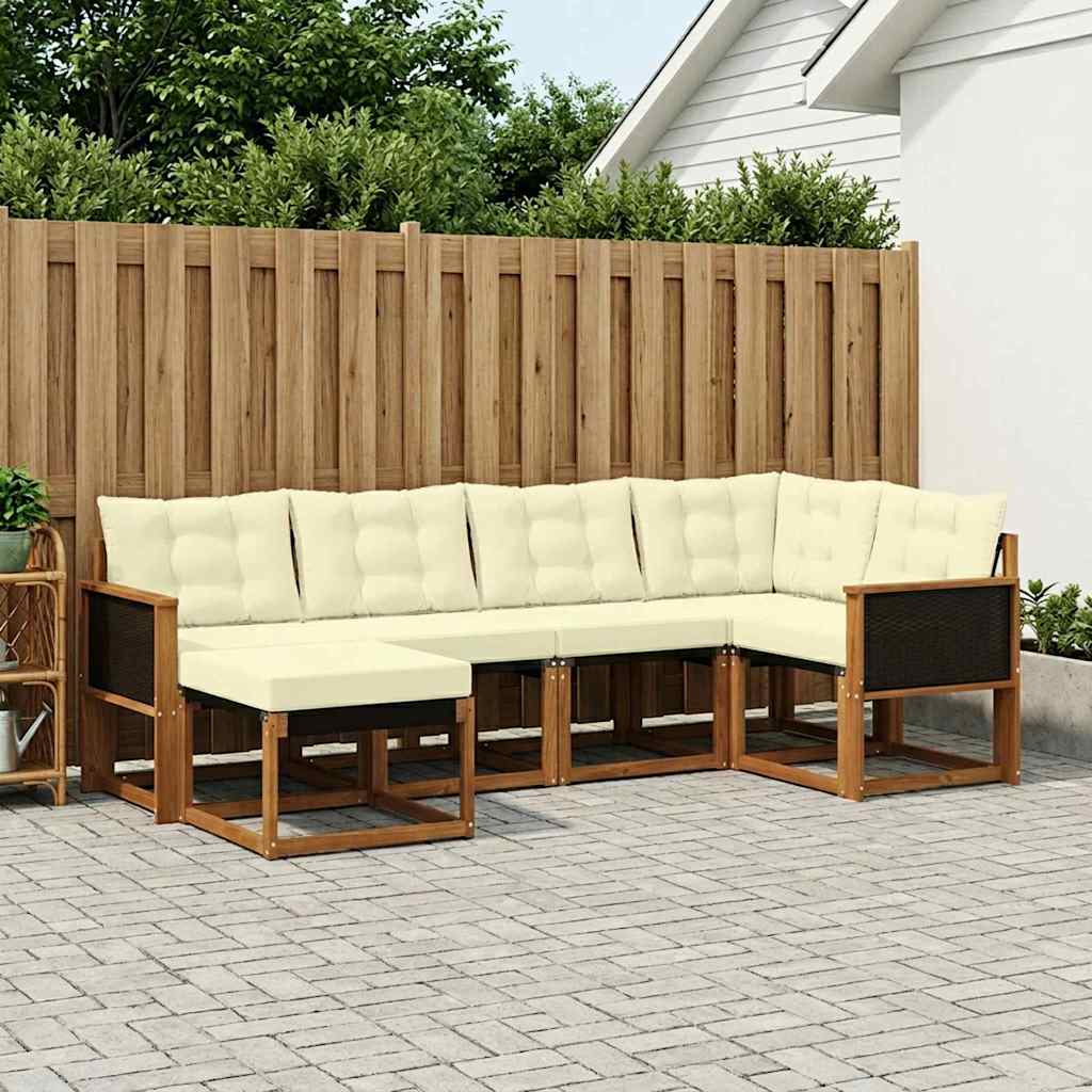 vidaXL Conjunto de sofás de exterior 6 uds. Natural y Crema