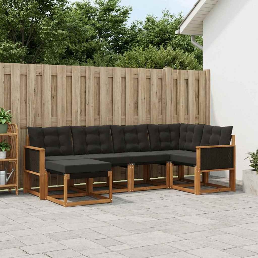 vidaXL Conjunto de sofás de exterior 6 uds. Natural y negro
