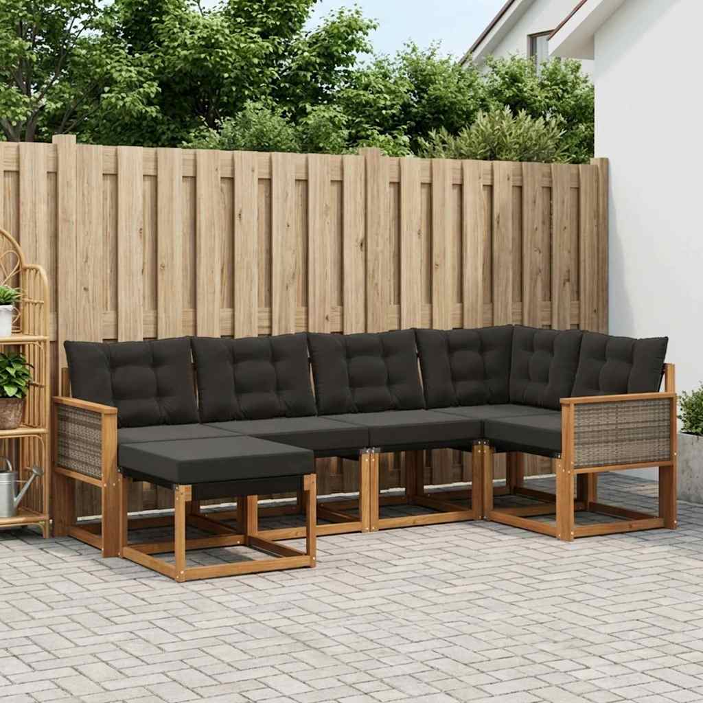 vidaXL Conjunto de sofás de exterior 6 uds. Natural y negro