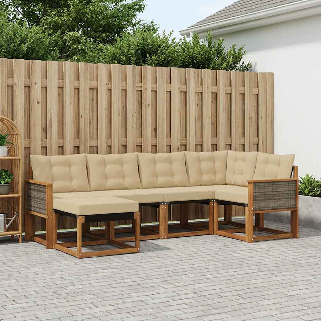 vidaXL Conjunto de sofás de exterior 6 uds. Natural y Beige